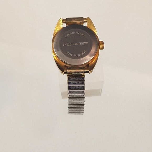 Vintage Timex Date Watch Gold Tone Stretch Band Manual Wind Women - Picture 3 of 8